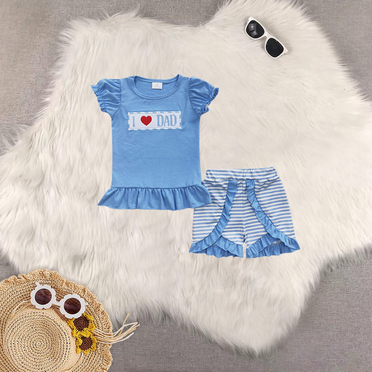 RTS Boys and girls embroidery mom Short Sleeve Shorts sets dress romper