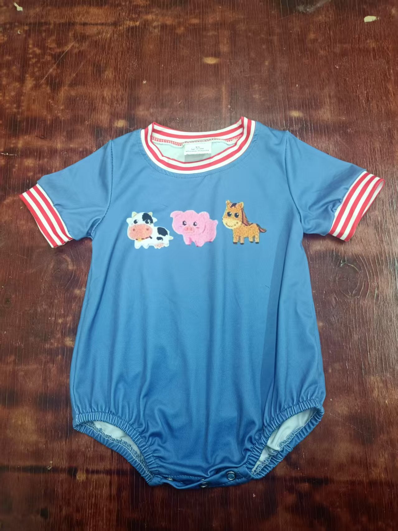 Custom moq 3 eta 6-7weeks baby boys clothes animal blue short sleeve romper