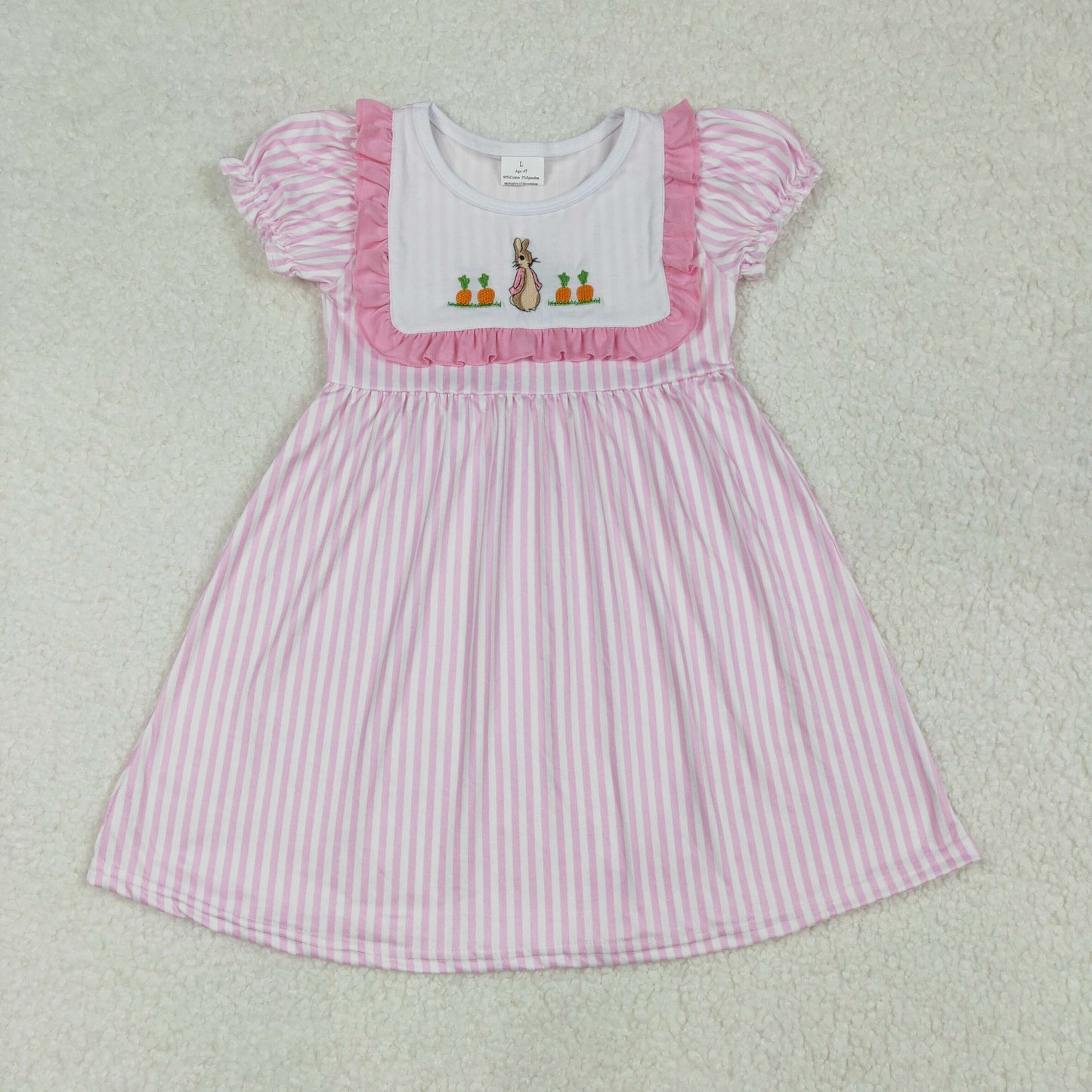 RTS NO MOQ ETA 5/7days Arrived GSD1532 Embroidered carrot rabbit lace pink striped short-sleeved dress