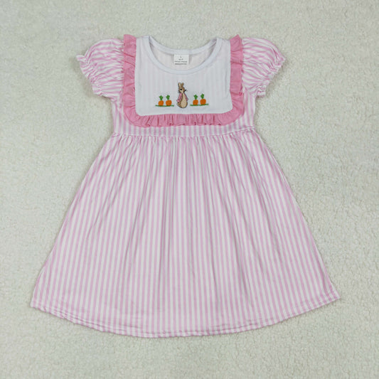 RTS NO MOQ ETA 5/7days Arrived GSD1532 Embroidered carrot rabbit lace pink striped short-sleeved dress