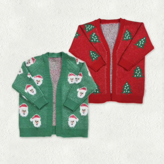 RTS NO MOQ Sibling baby girl clothes sweater cardigan christmas sweater red blue green christmas