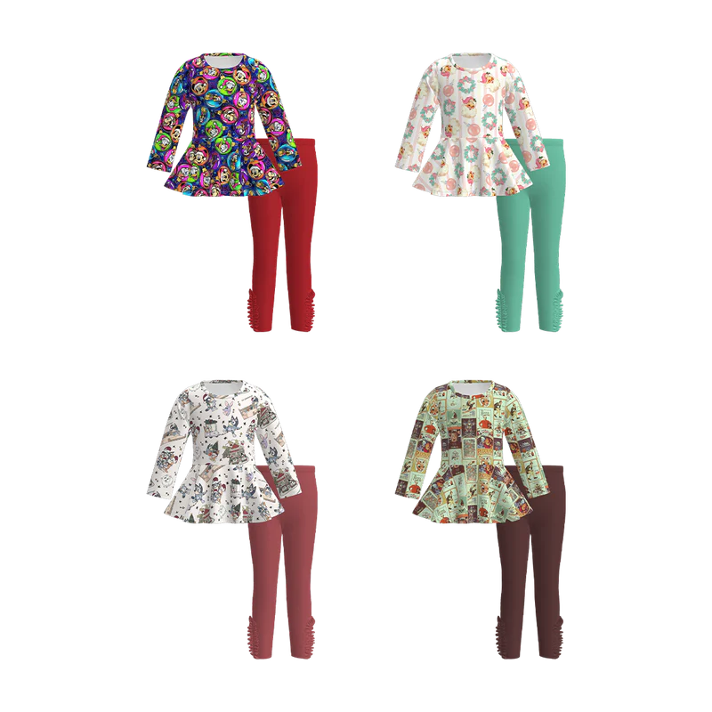 Custom moq 5 each style eta 6-7weeks baby girl clothes long sleeve pants sets 1 and sets 4-25.7.19