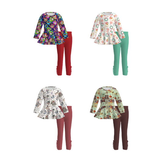 Custom moq 5 each style eta 6-7weeks baby girl clothes long sleeve pants sets 1 and sets 4-25.7.19