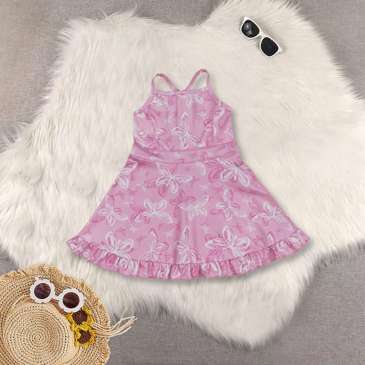 RTS NO MOQ Sibling baby girl clothes yoga floral suspender dress