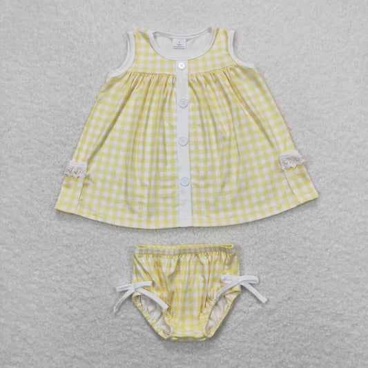 GBO0261 Yellow and white plaid sleeveless briefs suit