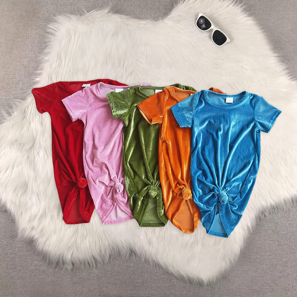 RTS NO MOQ Sibling baby girl clothes Velvet short sleeve dresses