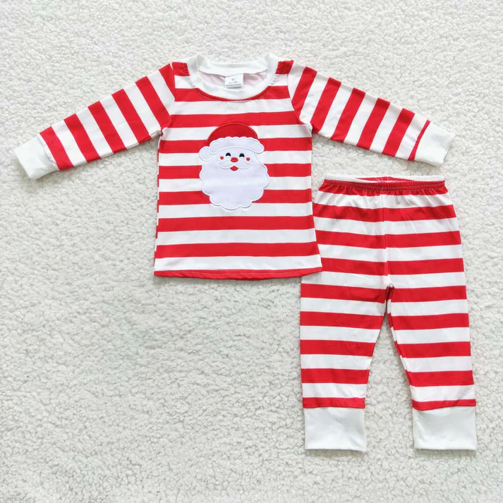 RTS NO MOQ Sibling Baby boy clothes Embroidery Christmas santa long-sleeved trousers suits