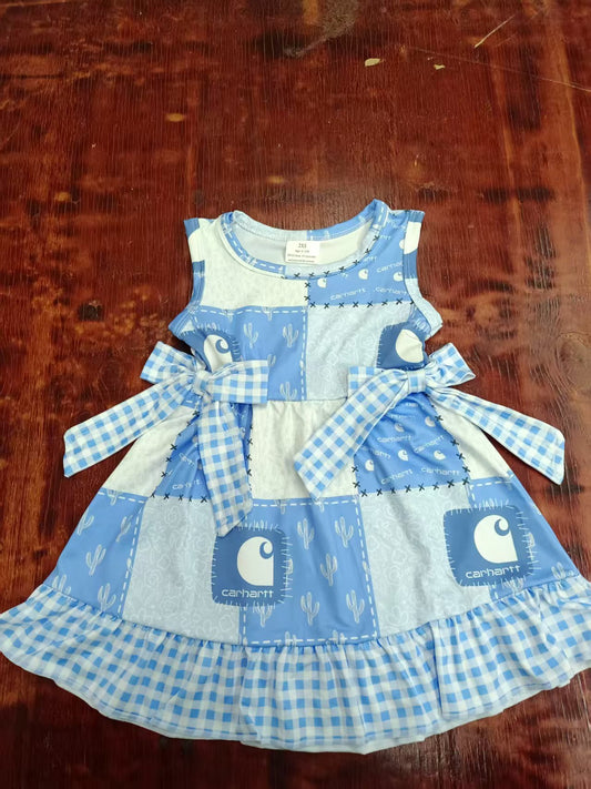 Custom moq 3 eta 6-7weeks baby girl clothes blue sleeveless dress