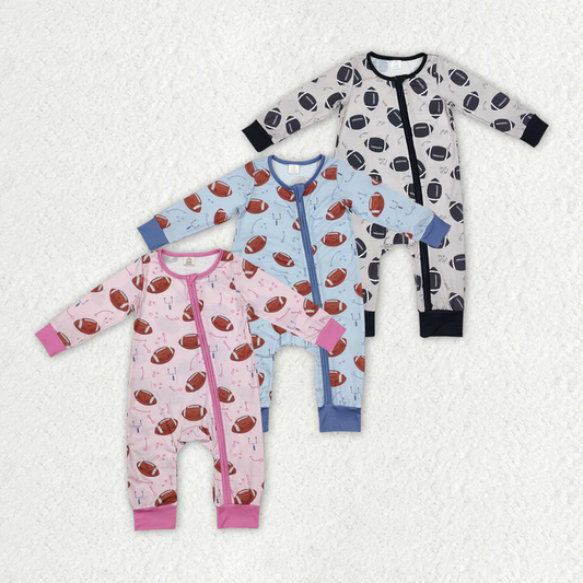 RTS NO MOQ Baby Infant Toddler Football Zip Bamboo Rompers