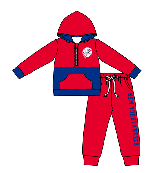 Custom moq 5 mix size eta 6-8weeks milk silk summer teams red baby boy clothes hooded long sleeve pants sets-25.10.24