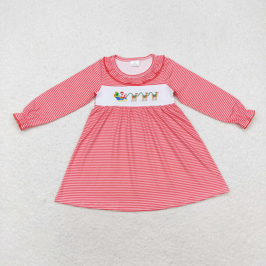 rts no moq GLD0632 Embroidered Santa Claus reindeer red striped lace long-sleeved dress