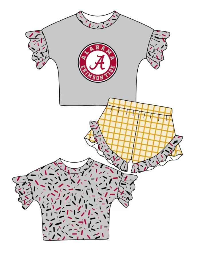 Custom moq 5 mix size milk silk summer teams baby girl clothes gray short sleeve shorts sets