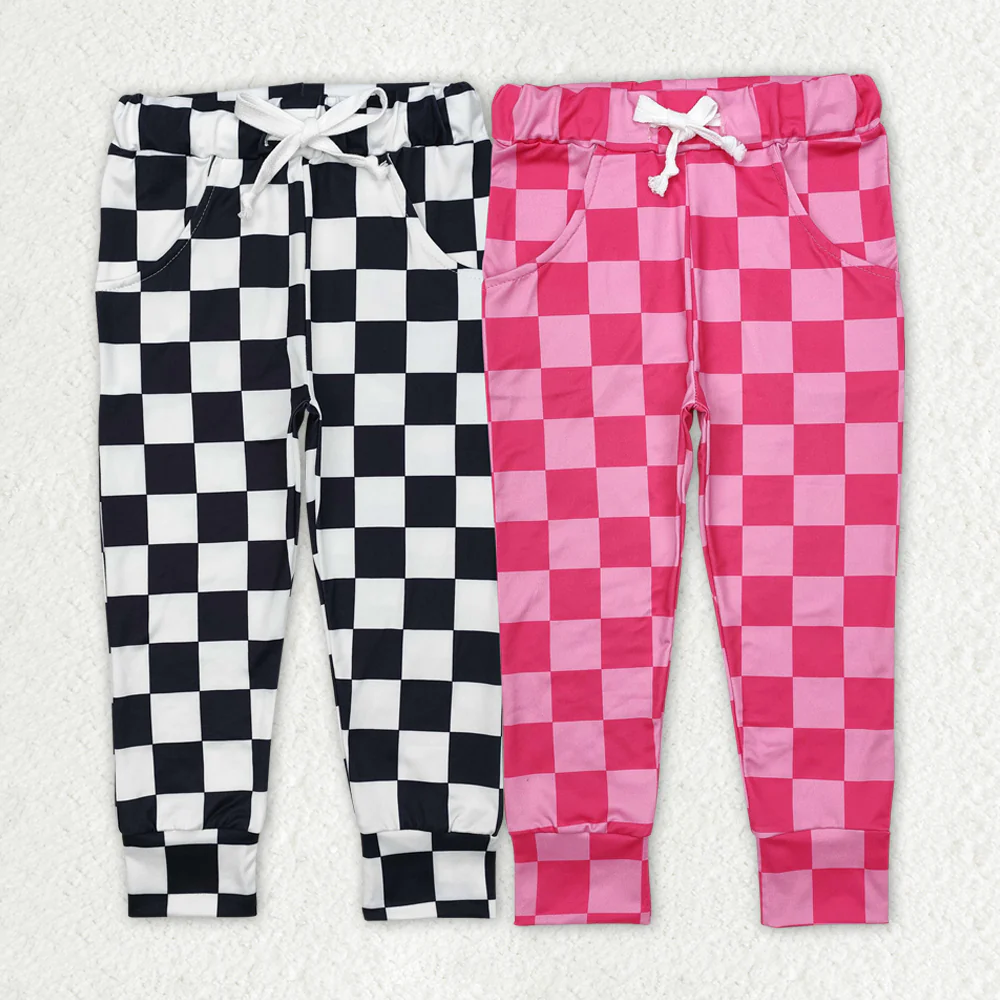RTS NO MOQ Baby girl clothes Rose Red Plaid Lace pants