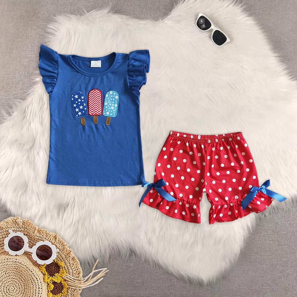 RTS NO MOQ Baby girl clothes 4th of july Short Sleeve shorts Suit