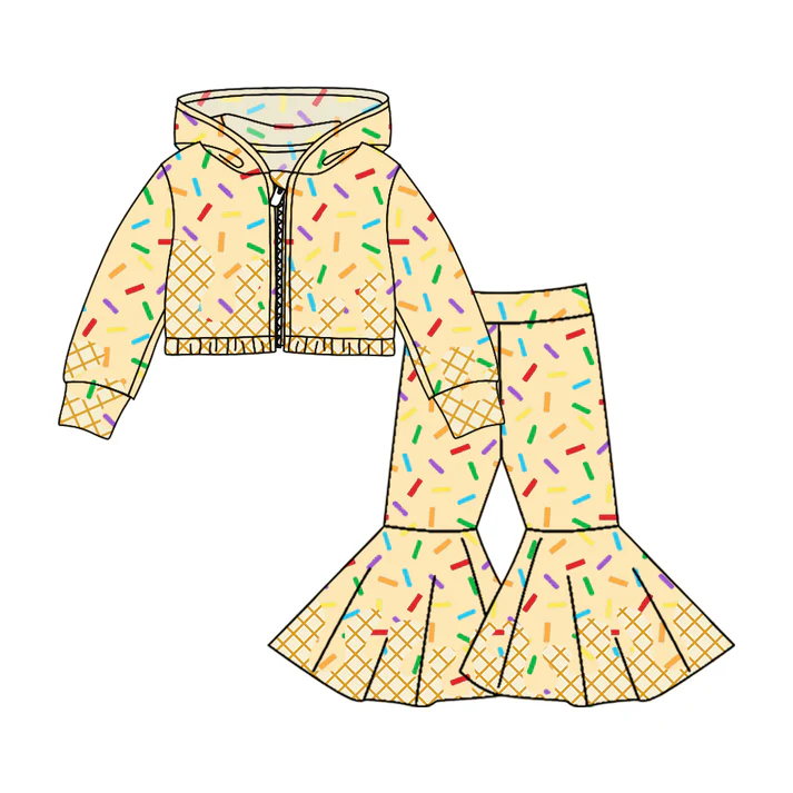 Custom moq 5 mix size milk silk summer teams baby girls clothes beige hooded long sleeve pants sets-25.8.4
