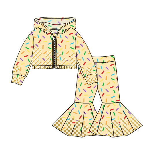 Custom moq 5 mix size milk silk summer teams baby girls clothes beige hooded long sleeve pants sets-25.8.4