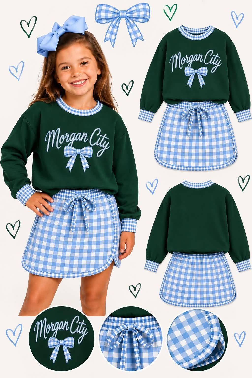 custom moq 5 mix size JEBX01 Baby Girls Letter Bow Print Long Sleeve Top Skirt Clothing Set