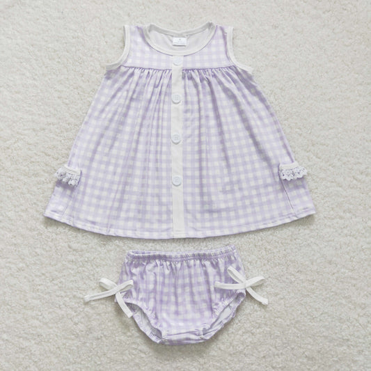 GBO0260 Purple and white plaid sleeveless briefs suit