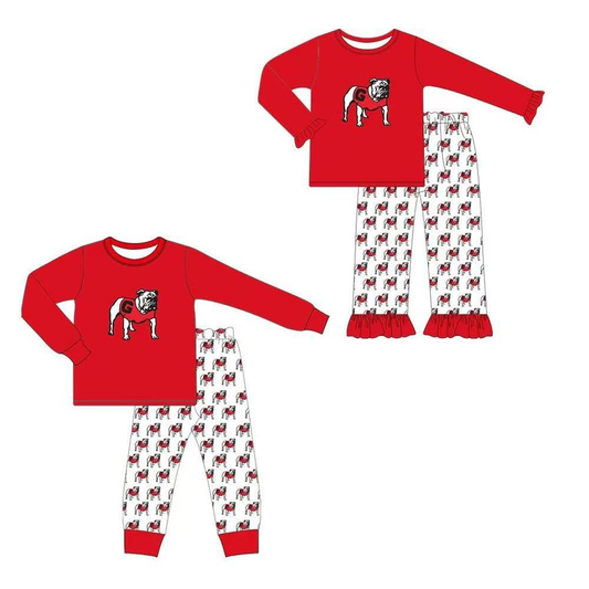 Custom moq 5 each style eta 6-7weeks baby girl clothes team red long sleeve pants sets 1 and sets 2-25.8.4