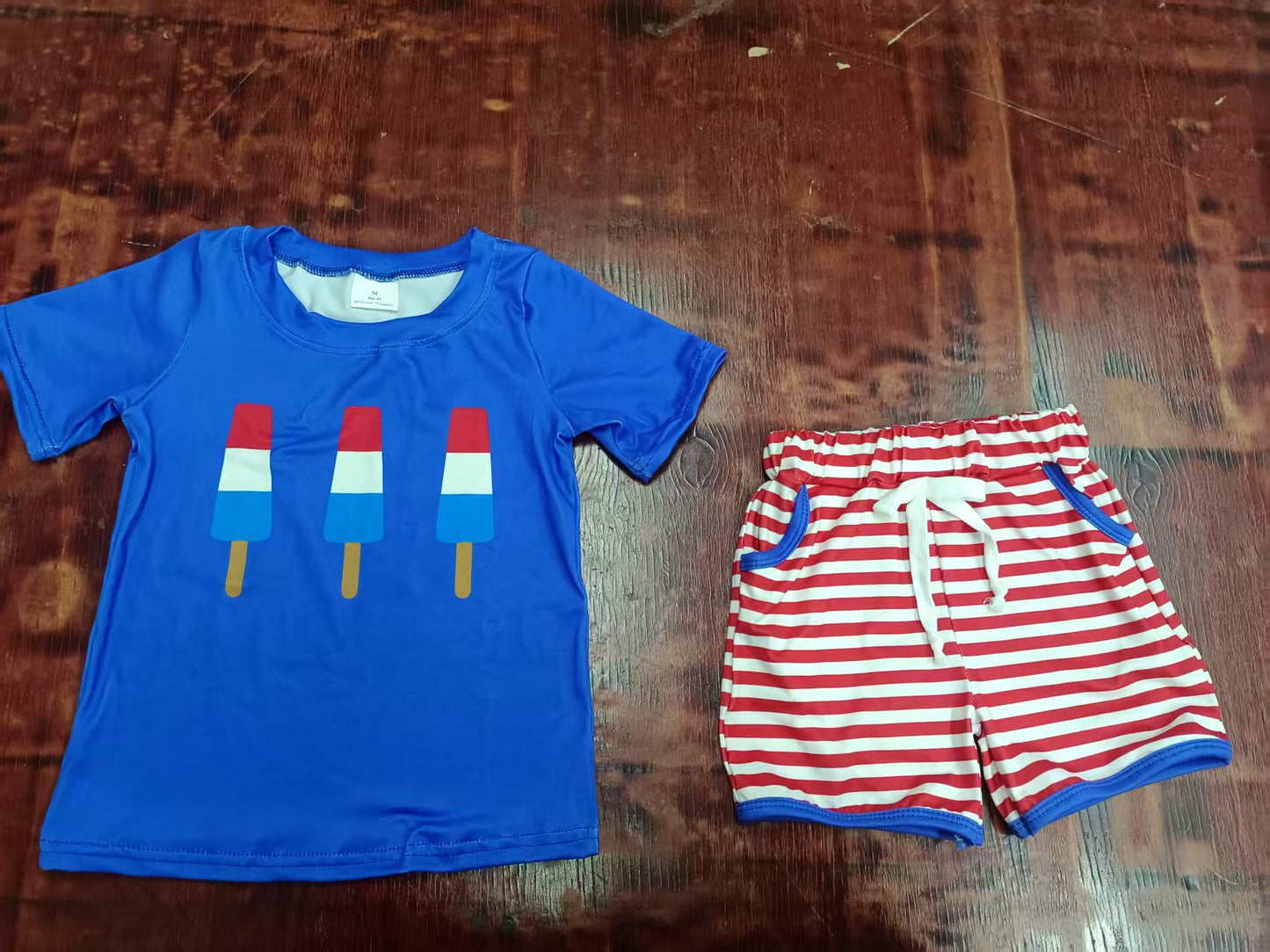 Custom moq 3 eta 6-7weeks baby boys clothes ice cream blue Short Sleeve shorts sets