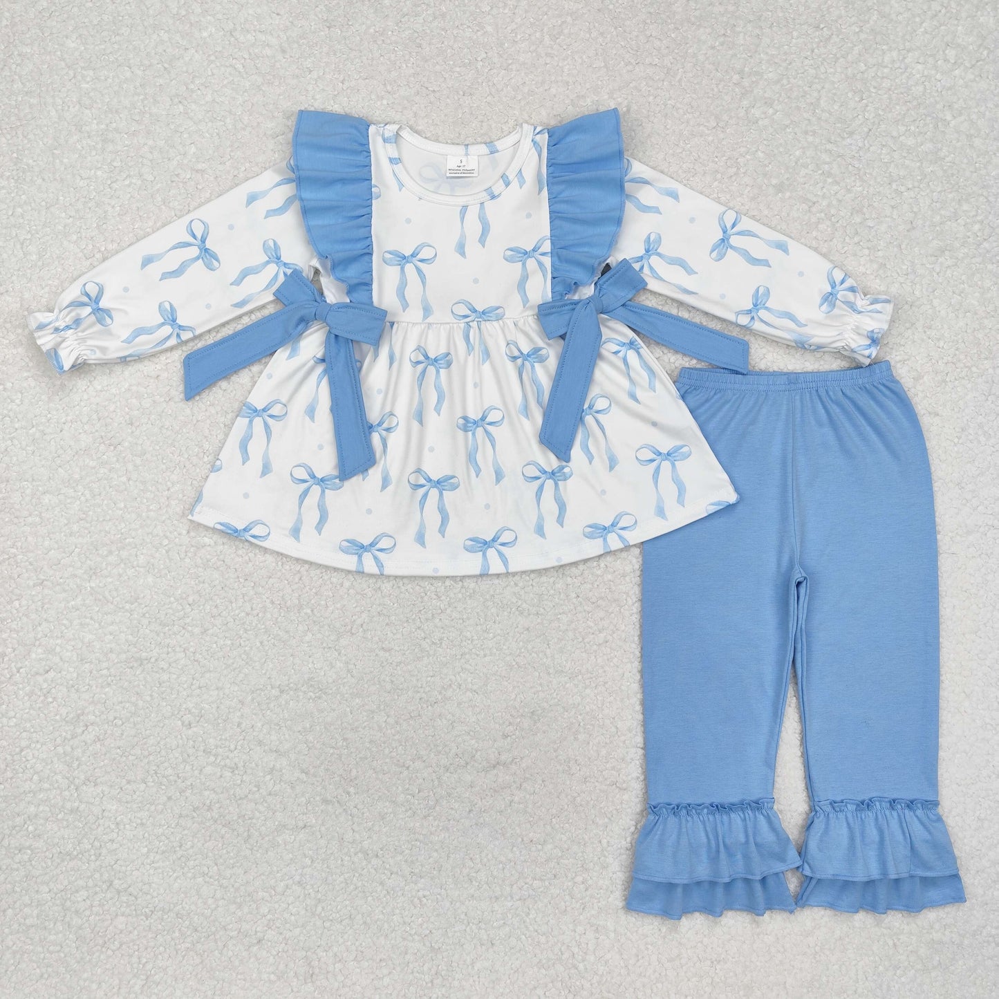 RTS NO MOQ ETA 5/7days Arrived GLP2109 Blue lace bow white long-sleeved trousers set