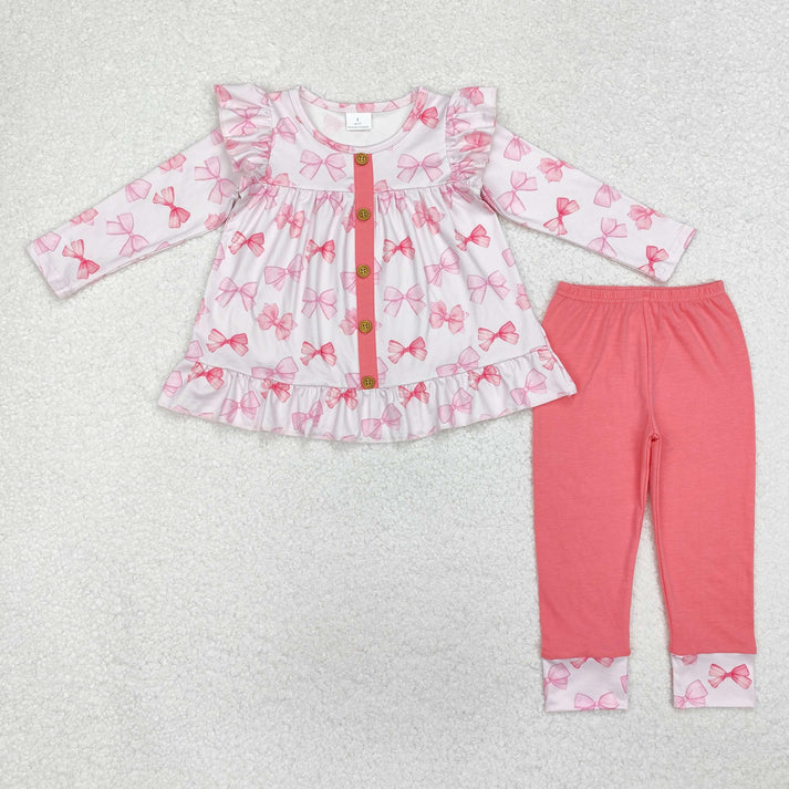 RTS NO MOQ Sibling baby girl clothes floral bow long sleeve pants Sets