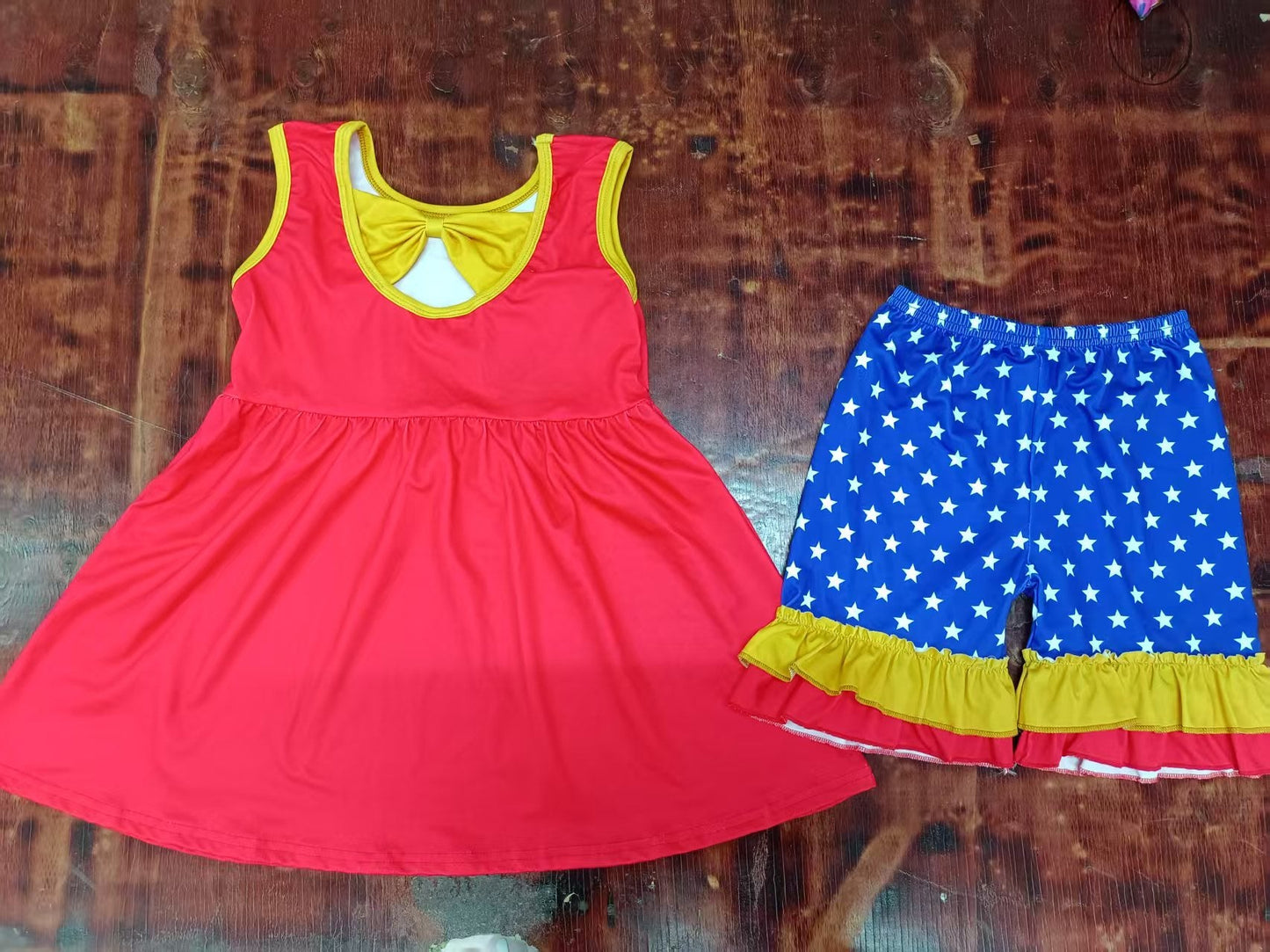 Custom moq 3 eta 6-7weeks baby girls clothes red sleeveless shorts sets-25.5.12