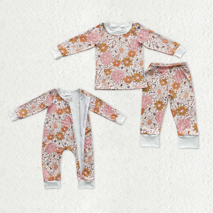 RTS NO MOQ Sibling Baby girls clothes floral long-sleeved trousers suit & rompers