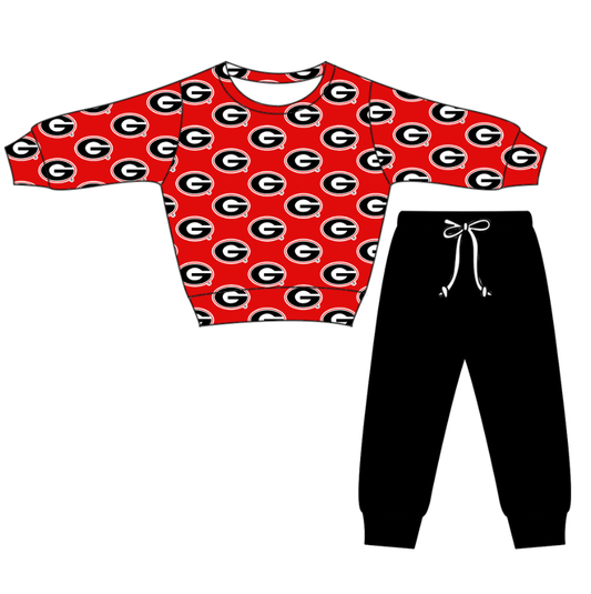 Custom moq 5 mix size milk silk summer teams baby boy clothes red and black long sleeve pants sets-25.11.22