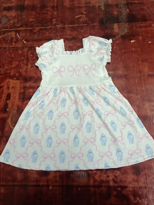 Custom moq 3 eta 6-7weeks baby girl clothes bow floral short-sleeved skirts dress