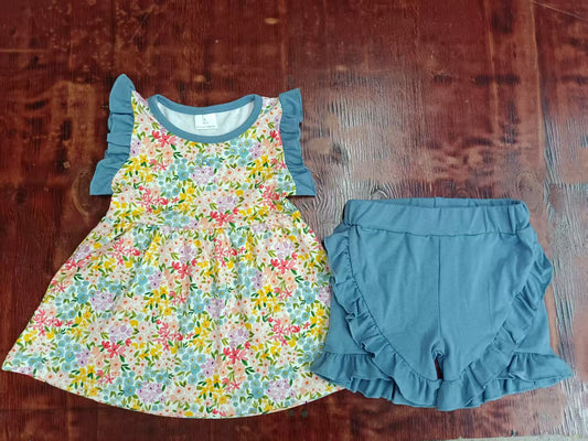 Custom moq 3 eta 6-7weeks baby girls clothes floral sleeveless shorts sets