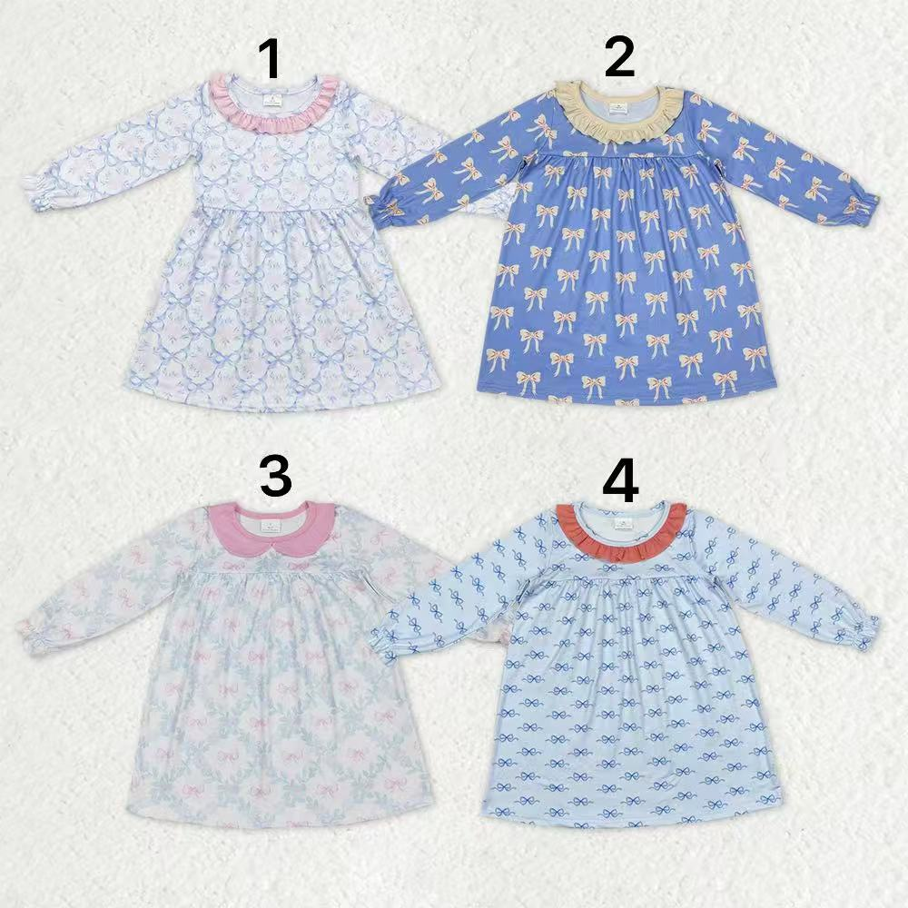 RTS NO MOQ Sibling baby girl clothes floral bow long sleeve dresses
