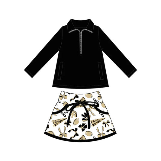 Custom moq 5 each style eta 6-7weeks baby girl clothes team black long sleeve skirt sets-25.8.4