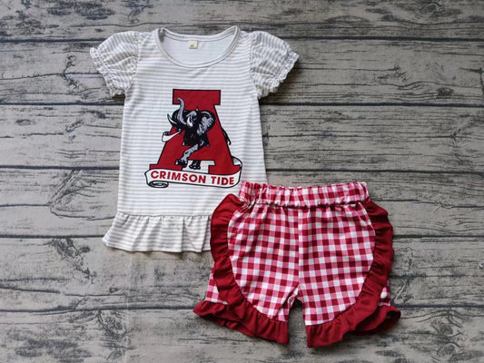 custom moq 5 eta 5weeks summer baby girls clothes team A top red grid lace shorts ses