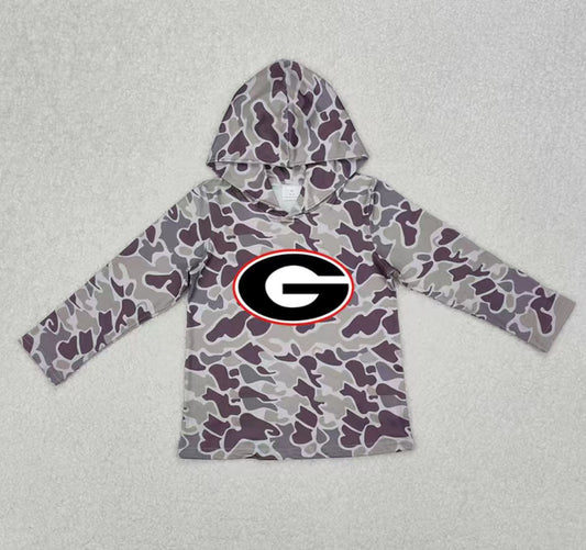 Custom moq 5 mix size milk silk summer team baby girls and boys clothes camouflage hooded long sleeve top-25.10.22