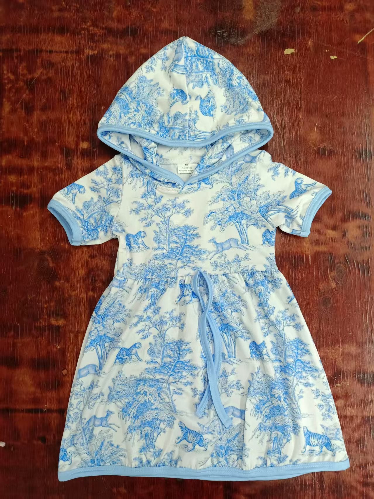 Custom moq 3 eta 6-7weeks baby girl clothes animals hooded short sleeve dress