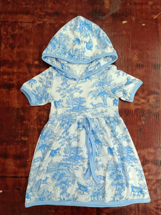 Custom moq 3 eta 6-7weeks baby girl clothes animals hooded short sleeve dress