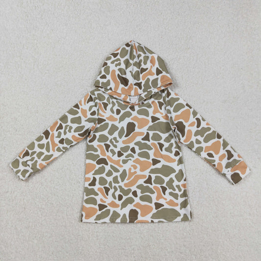 RTS NO MOQ（In Stock) BT1313 Orange and Green Camouflage Hooded Long-Sleeved Top