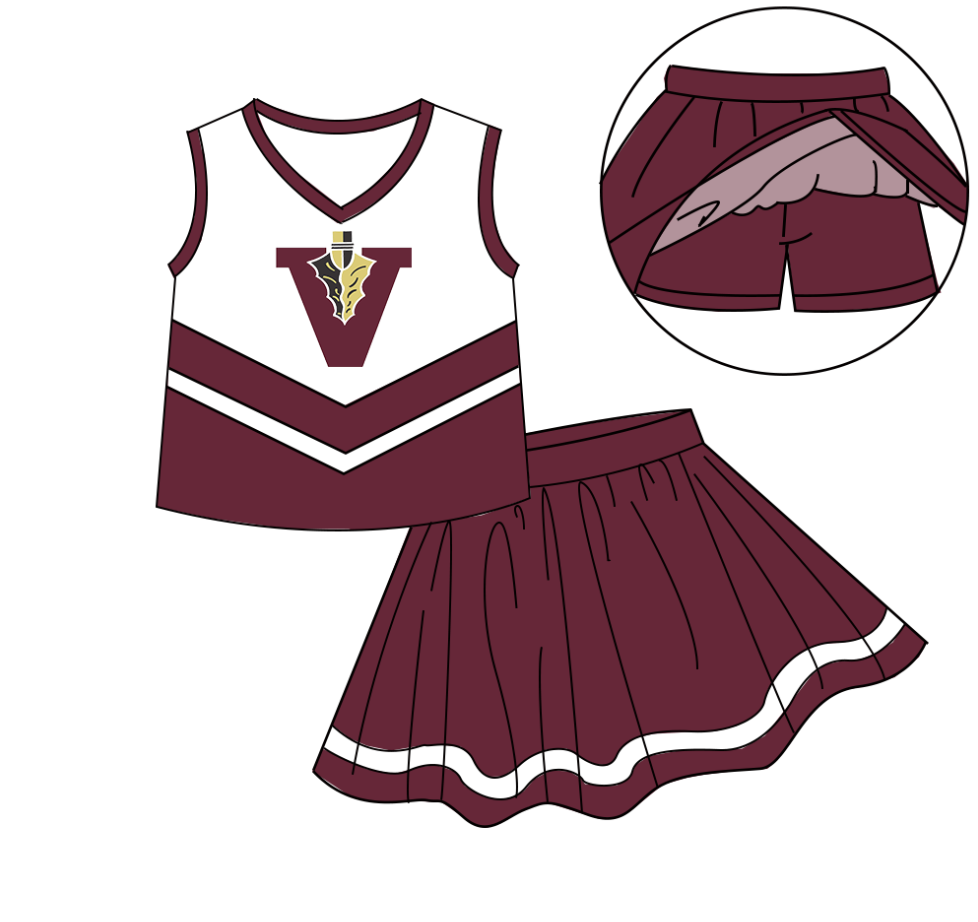 Custom moq 5 mix size milk silk eta 6-8weeks summer teams brick red baby girls clothes team sleeveless skirts shorts sets cheer sets Cute school series
