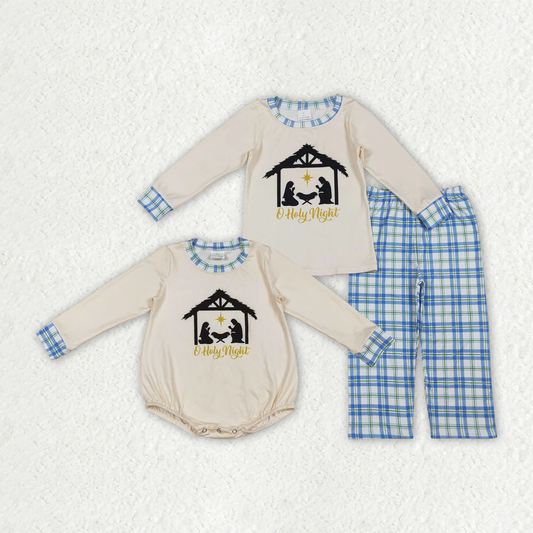 12/18m-7/8t RTS NO MOQ Sibling Baby boys clothes long sleeve pants sets and rompers