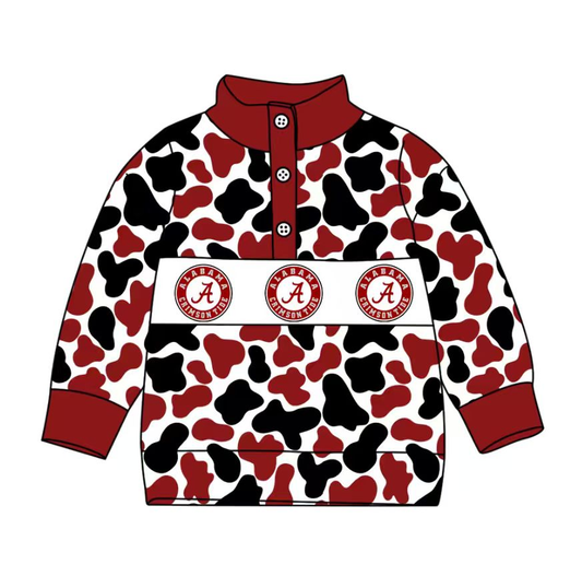 Custom moq 8 mix size milk silk summer team baby boys clothes camouflage brick red long sleeve top-25.9.22