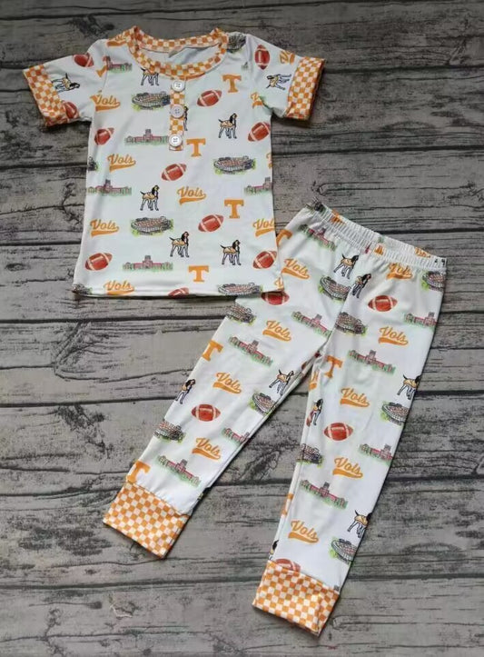 Custom moq 3 eta about 6-8 weeks  Puppy - Oval Ball Pattern White Short Sleeve Long Pants Pajama Set