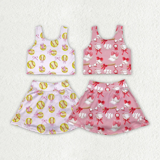 RTS NO MOQ Sibling baby girl clothes baseball sleeveless skirt yoga set