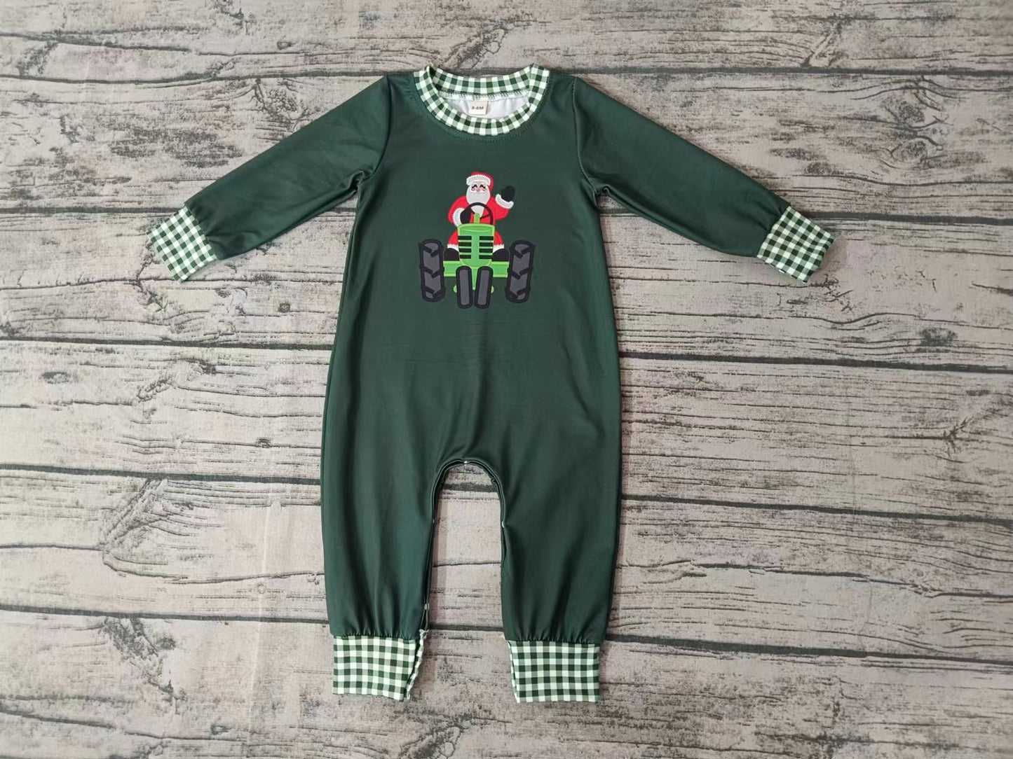 Custom moq 3 eta 6-7weeks  Dark green SUV-driving Santa Claus long romper