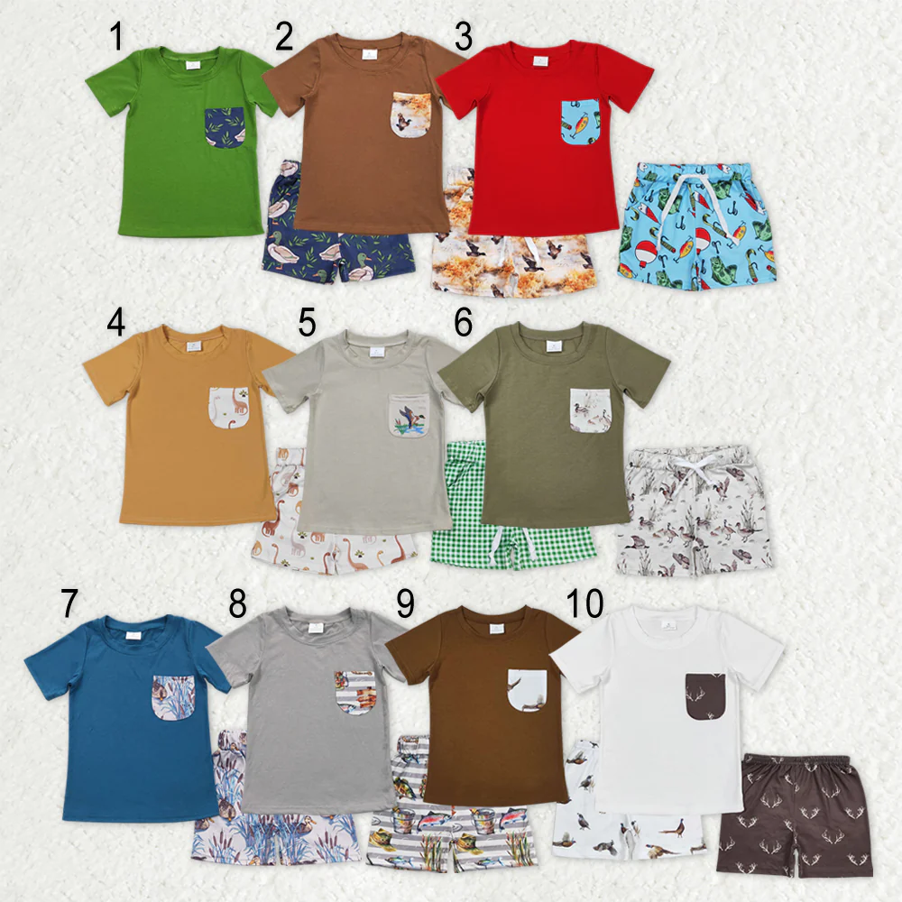 RTS NO MOQ Sibling Baby boy clothes camouflage Short Sleeve shorts Suits