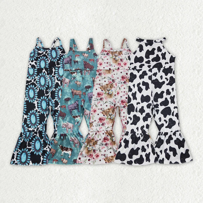 RTS NO MOQ Baby Boys and Girls alpine cow pattern suspender Jumpsuit
