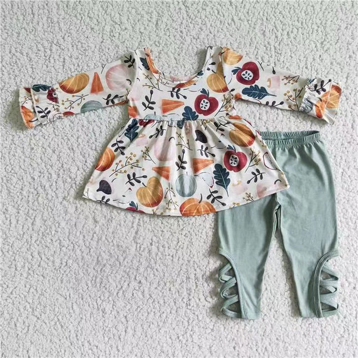 RTS NO MOQ Sibling baby girl clothes halloween pumpkin long sleeve pants Sets