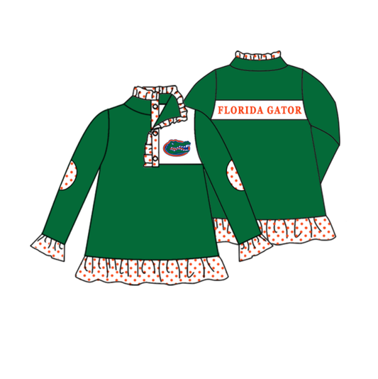 Custom moq 5 mix size milk silk baby girls clothes team summer green long sleeve top