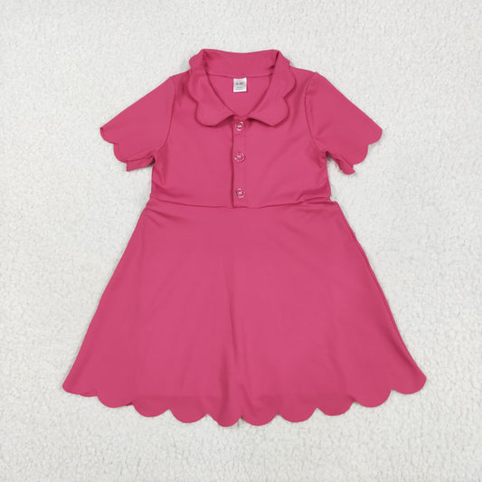 RTS NO MOQ GSD2474 Pure rose red button short-sleeved yoga dress