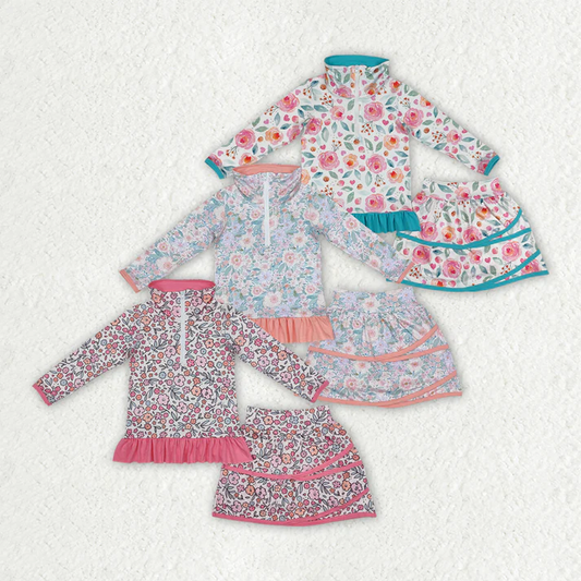 RTS NO MOQ Girls Boys floral long sleeve skirts sets